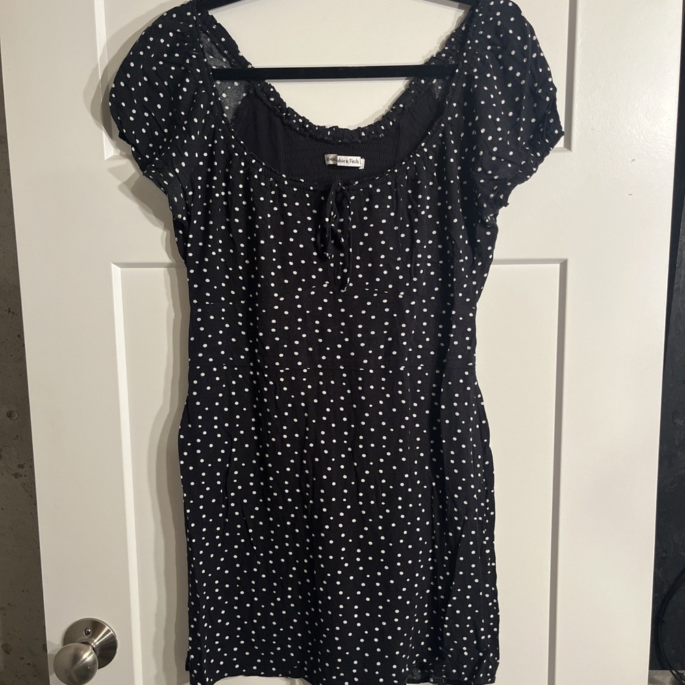 Abercrombie & Fitch Polka Dot Puff Sleeve Smocked Mini Dress Black Size M